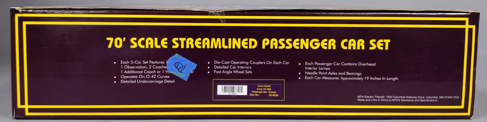 MTH 20-6538 O Gauge Union Pacific 70' Streamlined Passenger Car Set (Set of 5) LN/Box