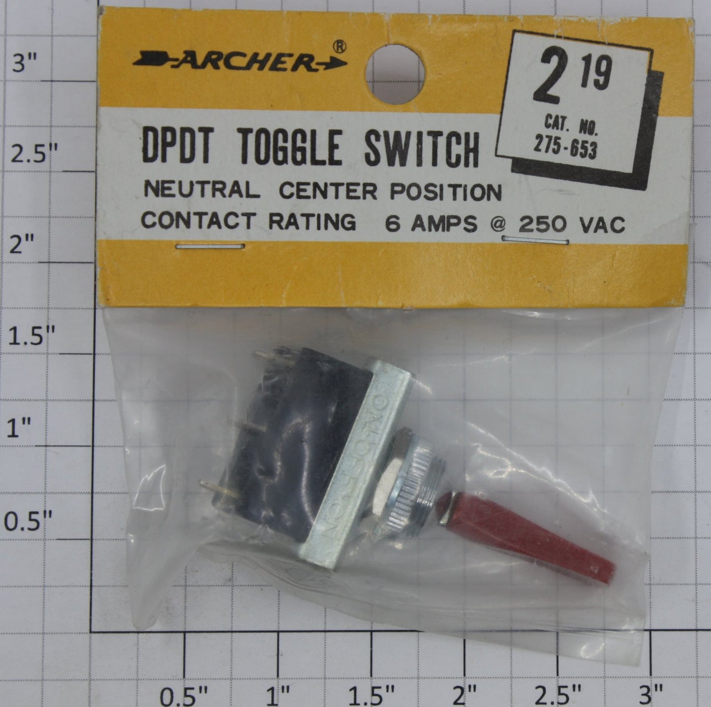 Radio Shack 275-653 SPST Red Flat Lever On/Off Toggle Switch