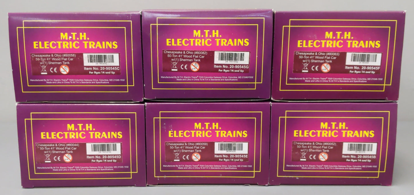 MTH 20-90545 O Chesapeake & Ohio 50-Ton 41' Wood Flat Cars (Pack of 6) MT/Box
