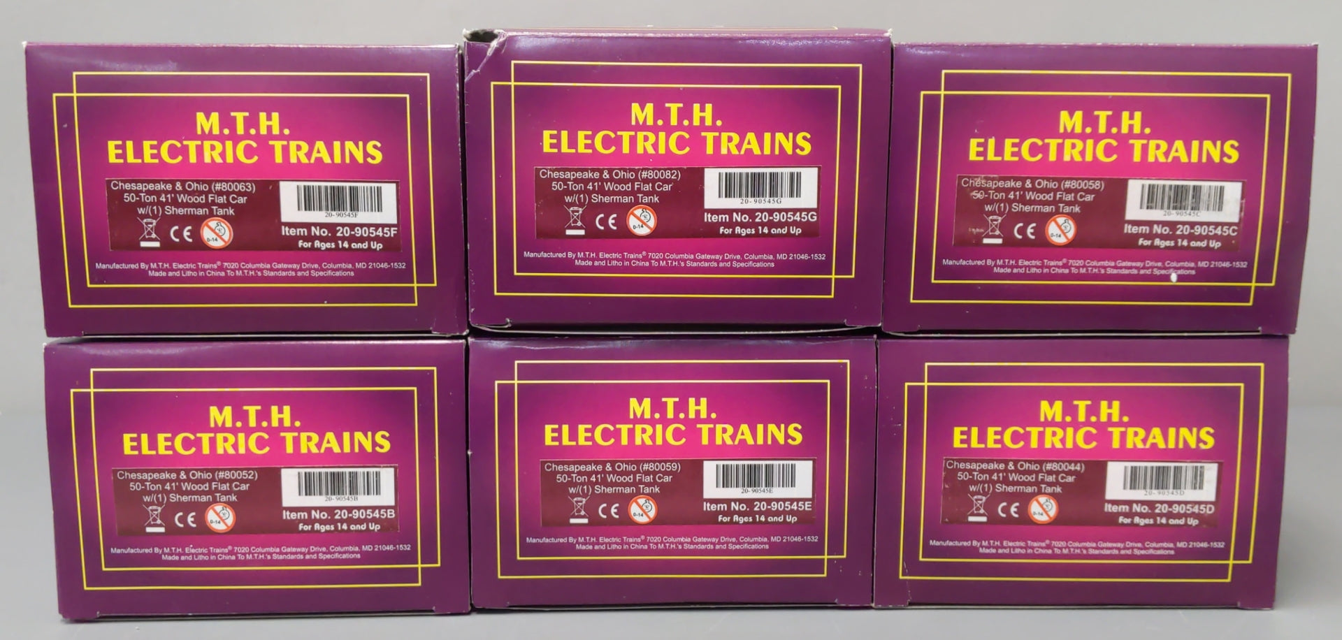 MTH 20-90545 O Chesapeake & Ohio 50-Ton 41' Wood Flat Cars (Pack of 6) MT/Box