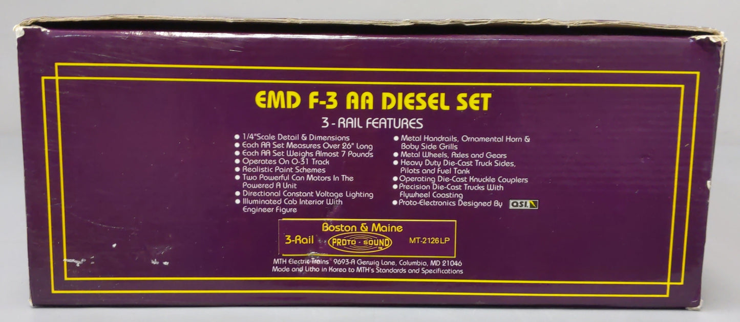 MTH 20-2126-1 O Boston & Maine F3 AA Diesel Set w/PS1 #4227/4228 LN/Box