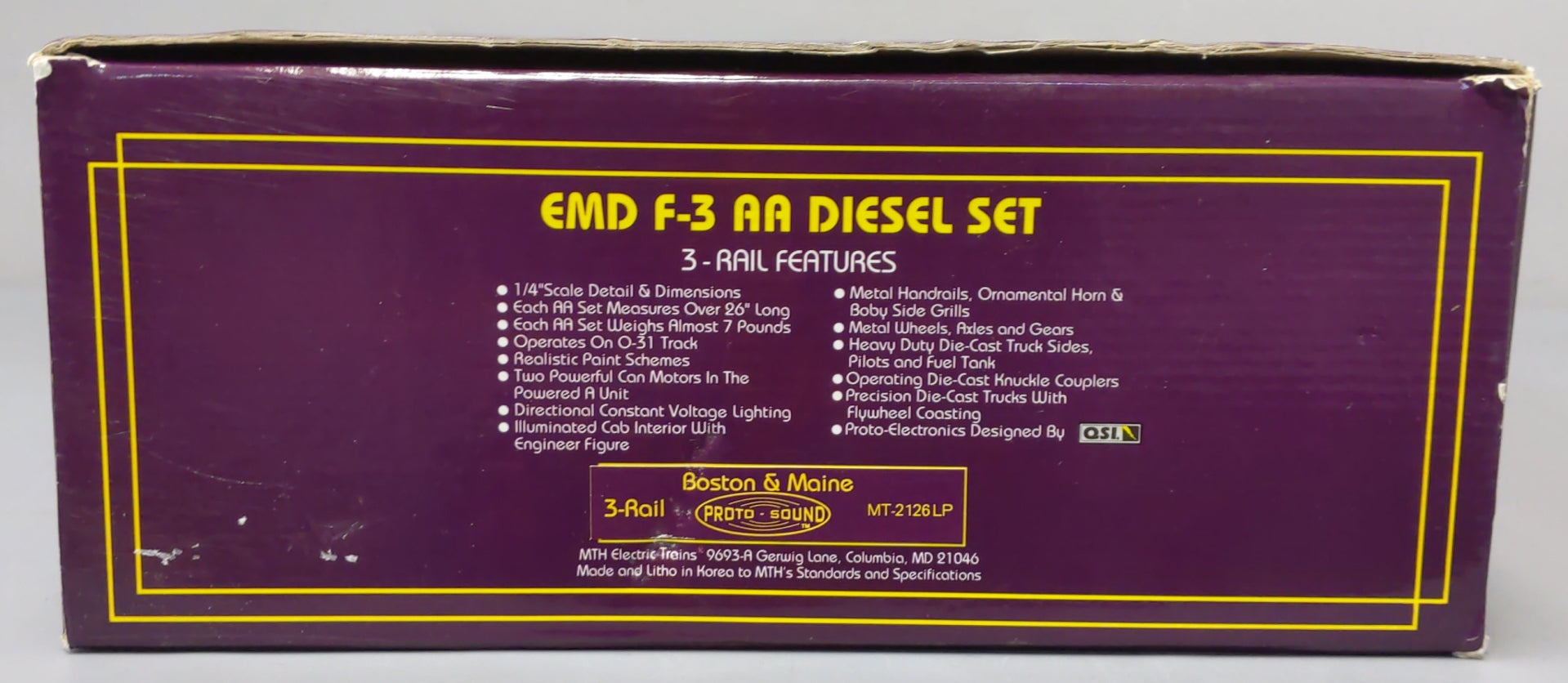 MTH 20-2126-1 O Boston & Maine F3 AA Diesel Set w/PS1 #4227/4228 LN/Box
