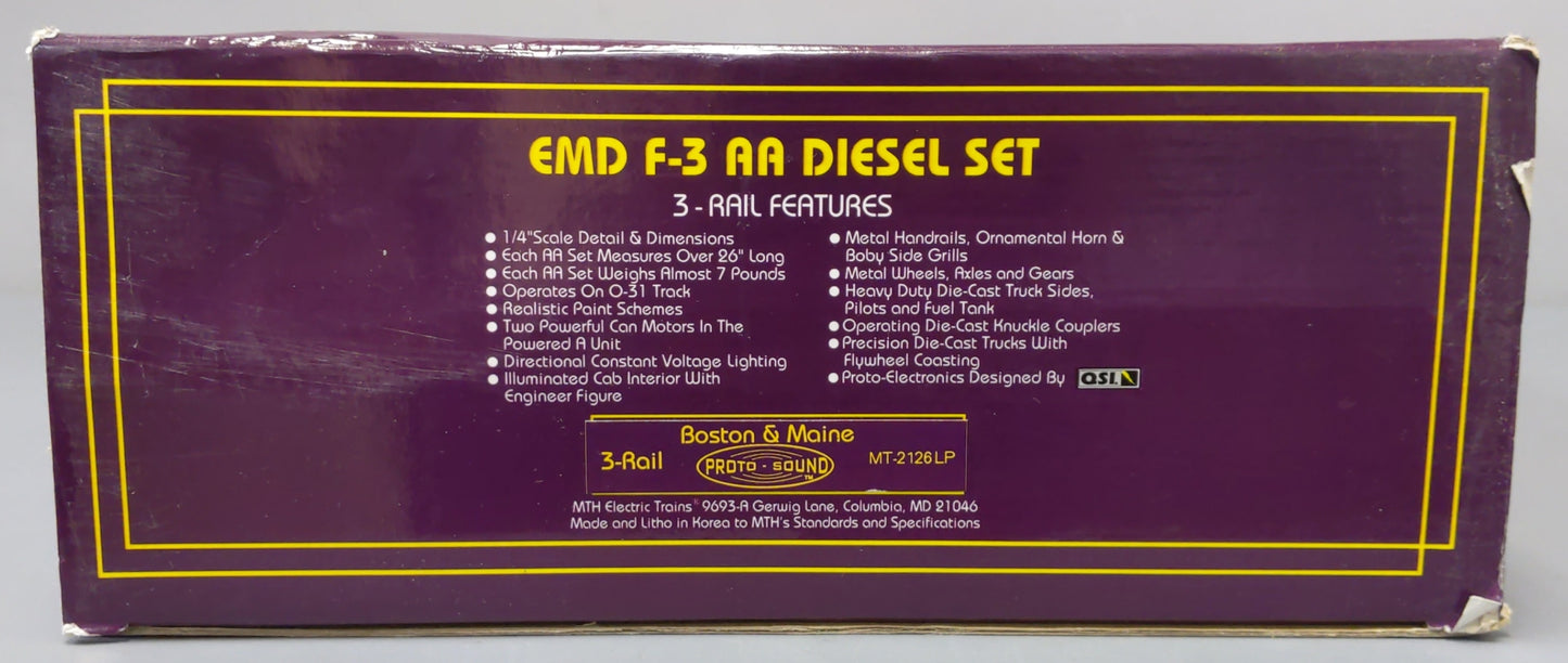 MTH 20-2126-1 O Boston & Maine F3 AA Diesel Set w/PS1 #4227/4228 LN/Box