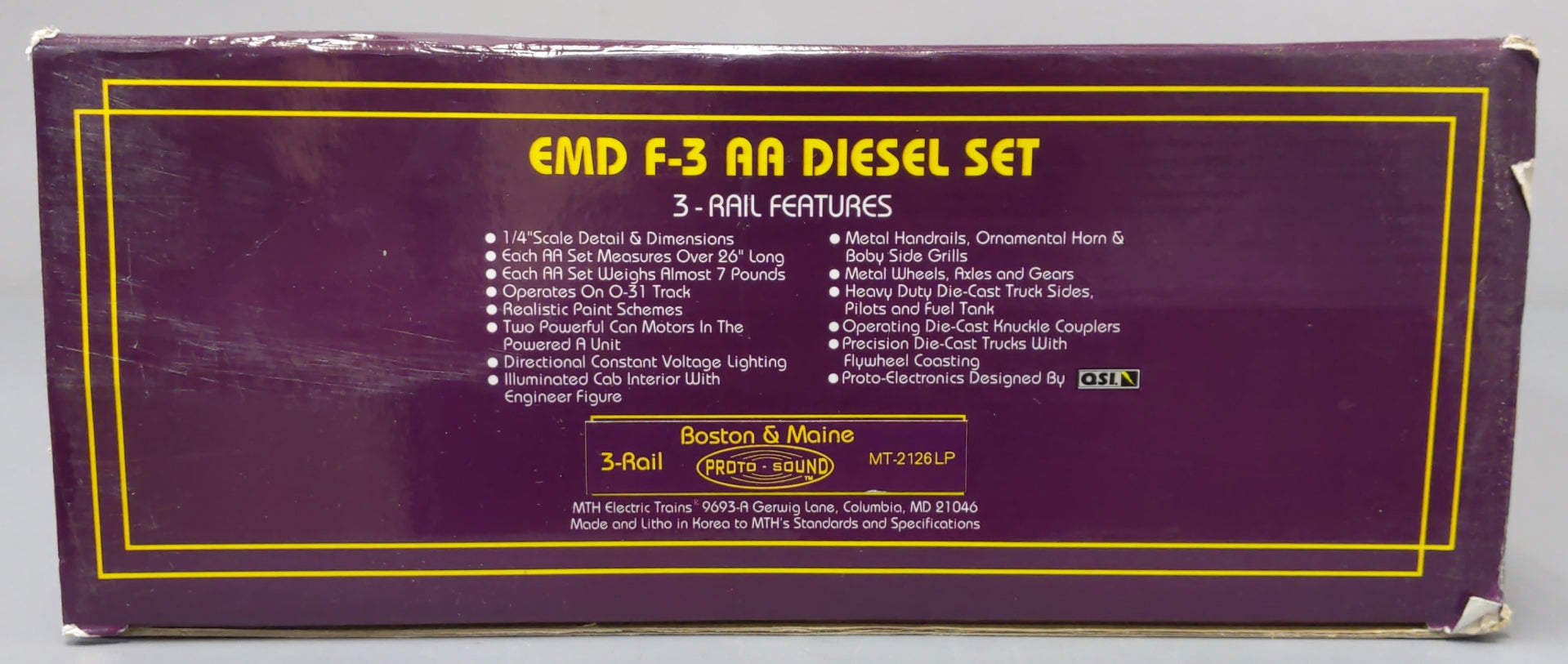 MTH 20-2126-1 O Boston & Maine F3 AA Diesel Set w/PS1 #4227/4228 LN/Box