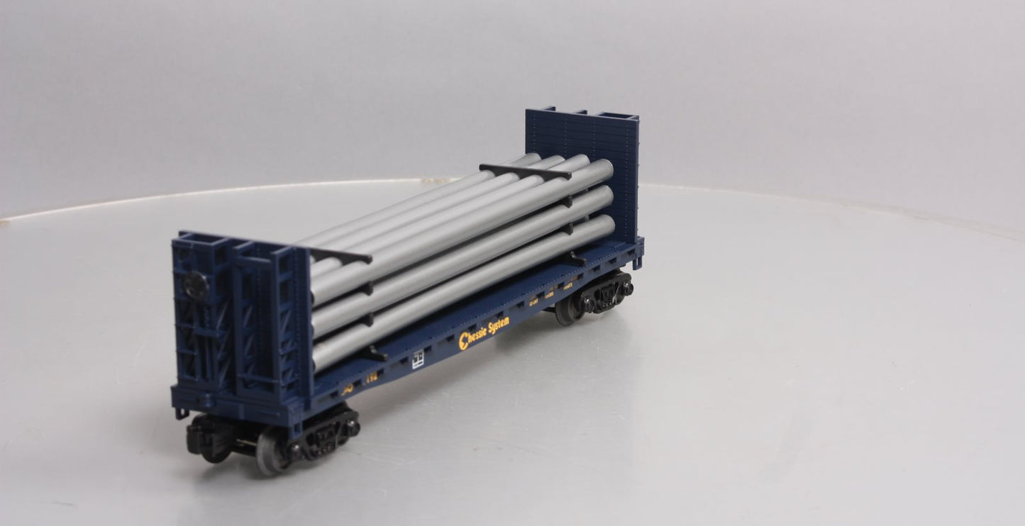MTH 30-76363 O Chessie Flat Car w/Bulkheads & Pipe Load #9192 LN/Box