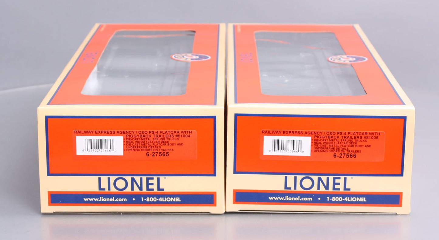 Lionel 6-21897 O C&O PS-4 Flatcars with REA Piggyback Trailers (Set of 2)