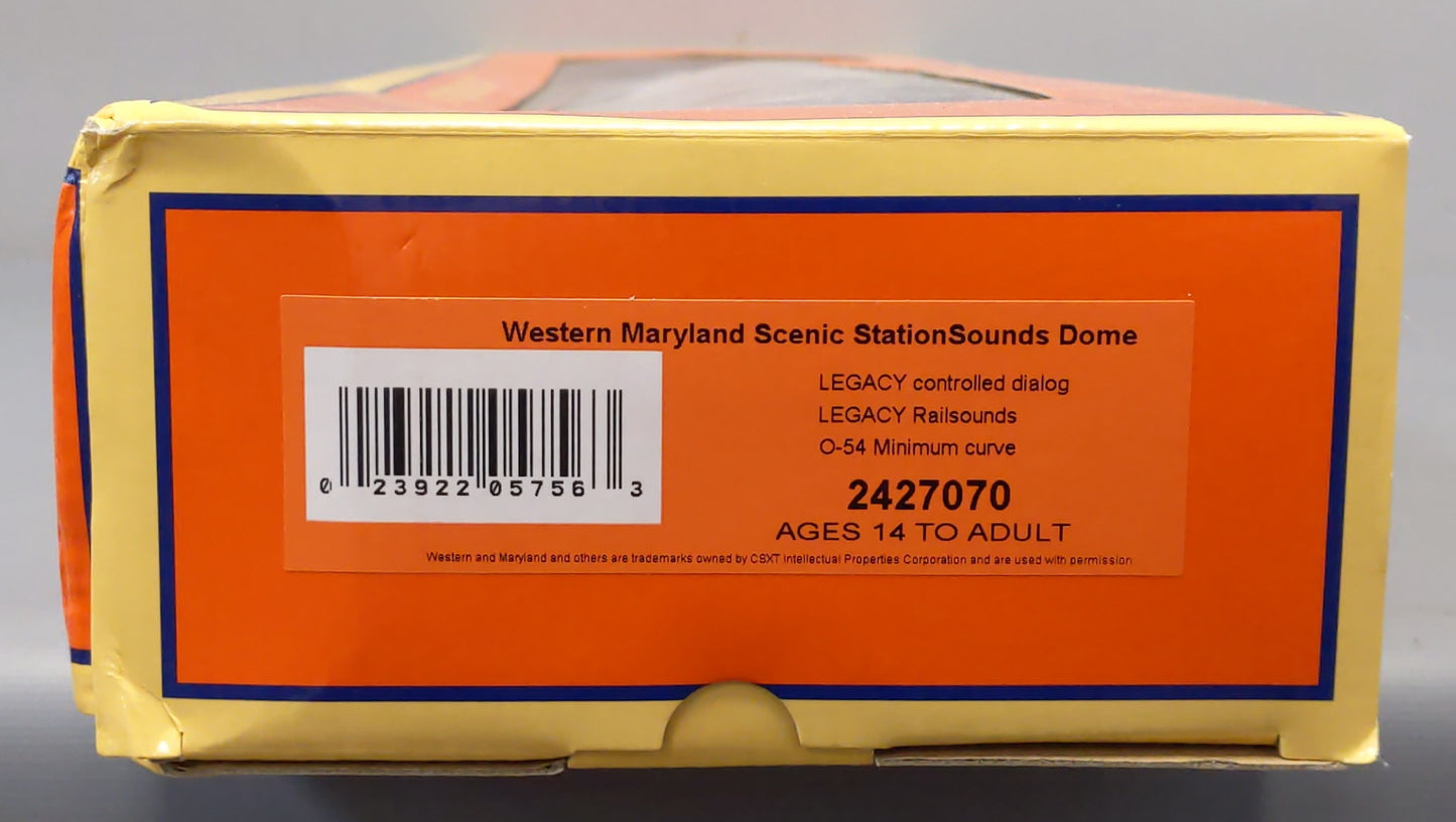 Lionel 2427070 O Gauge Western Maryland 21" Scenic Stationsounds Dome Car