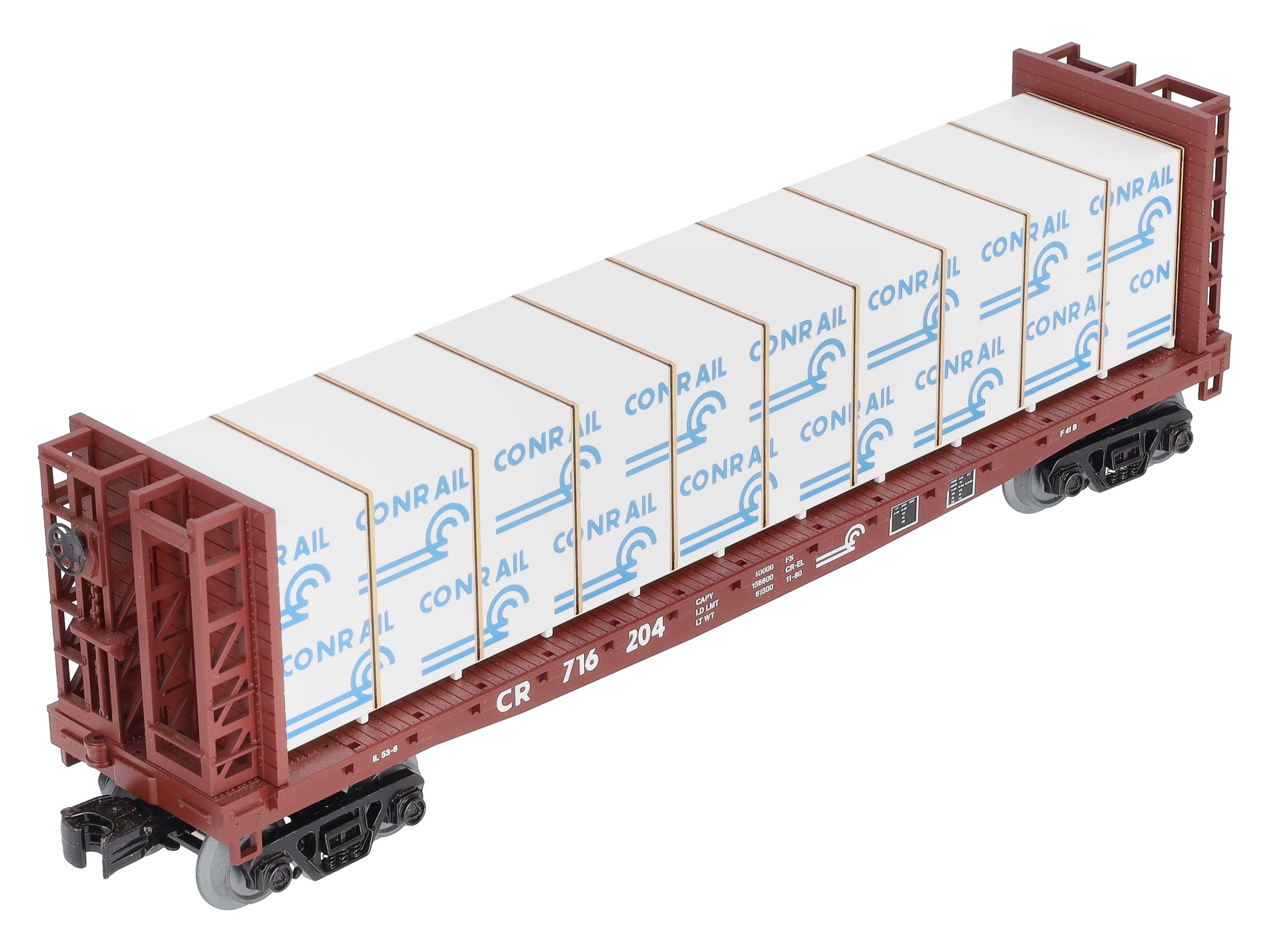 MTH 30-76613 O Conrail Bulkhead Flatcar w/ Lumber Load 3-Rail  #716204