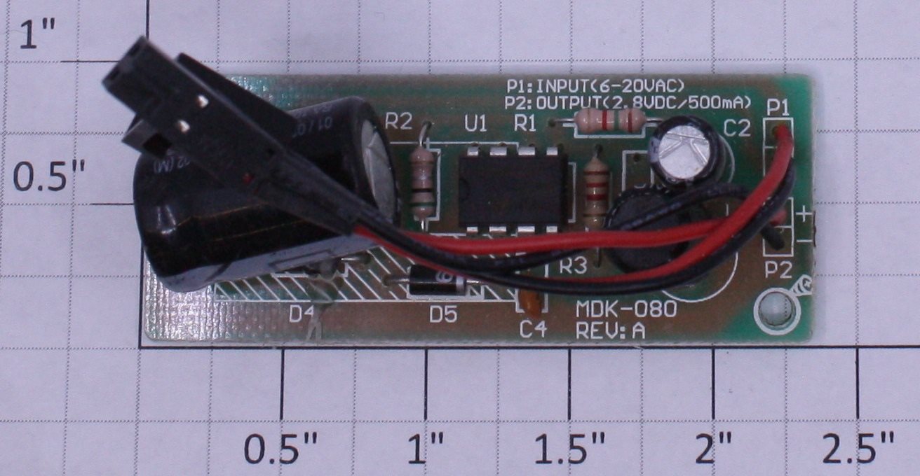 K-Line MDK-080 Input 6-20 VAC to Output 2.8 VDC @ 500 mA PCB Circuit Board