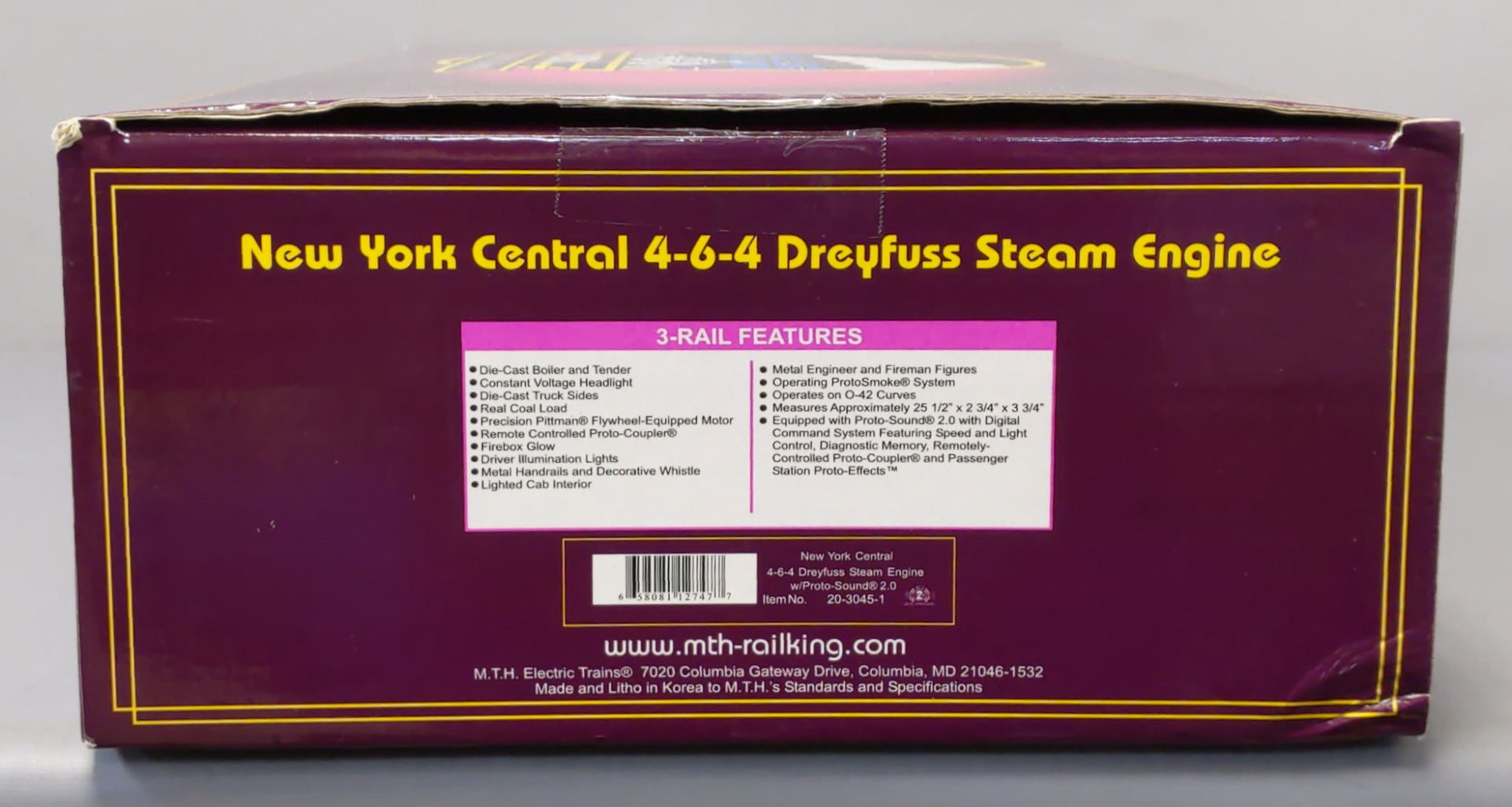 MTH 20-3045-1 O New York Central Dreyfuss Hudson Steam Loco & Tender #5445 wPS2 LN/Box