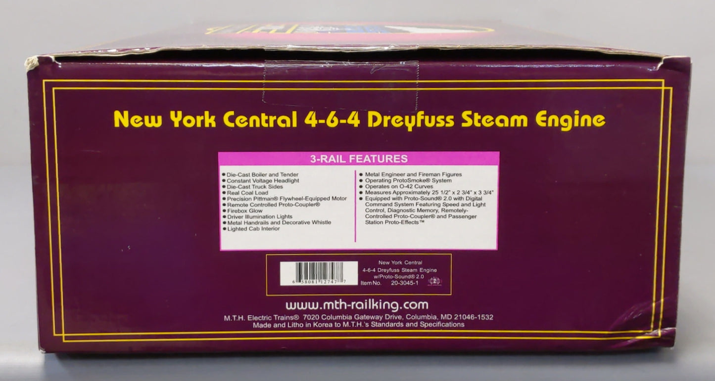 MTH 20-3045-1 O New York Central Dreyfuss Hudson Steam Loco & Tender #5445 wPS2 LN/Box