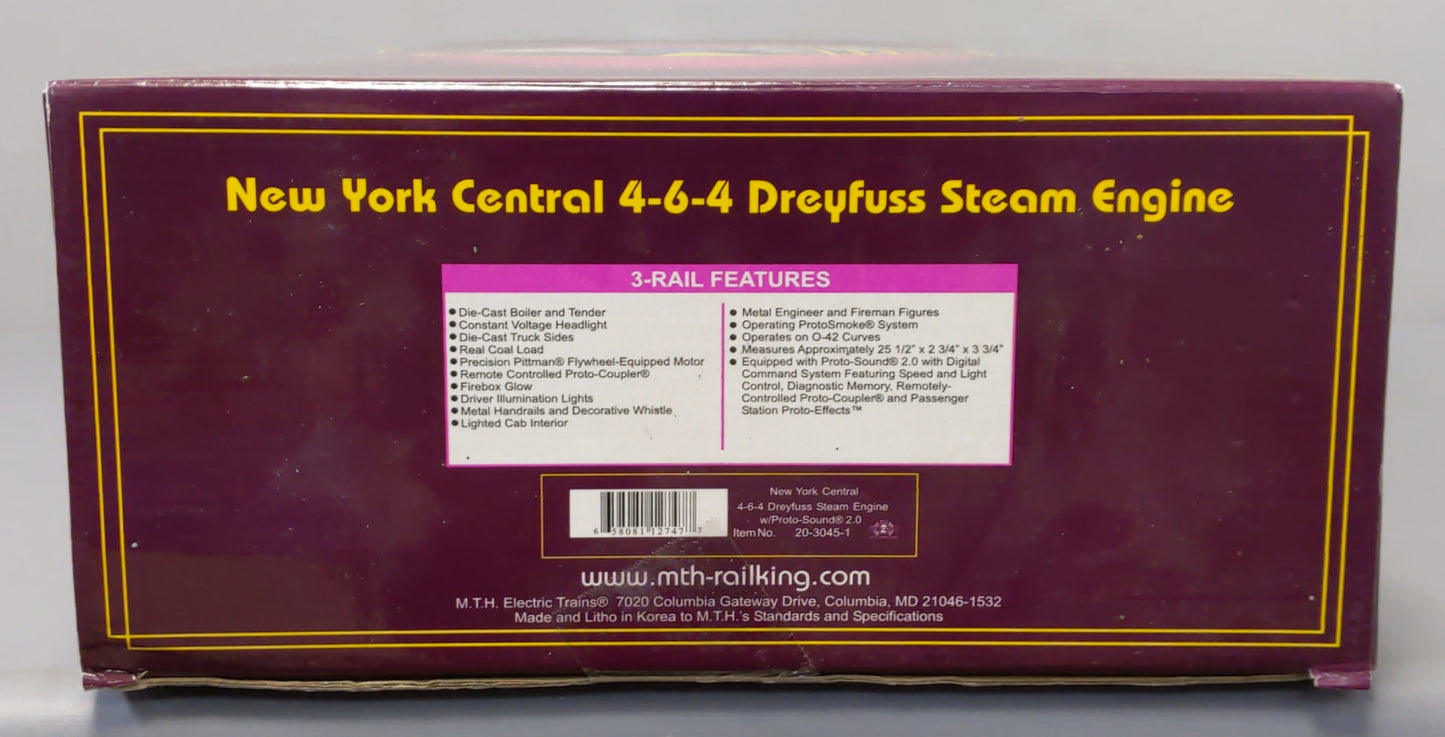 MTH 20-3045-1 O New York Central Dreyfuss Hudson Steam Loco & Tender #5445 wPS2 LN/Box