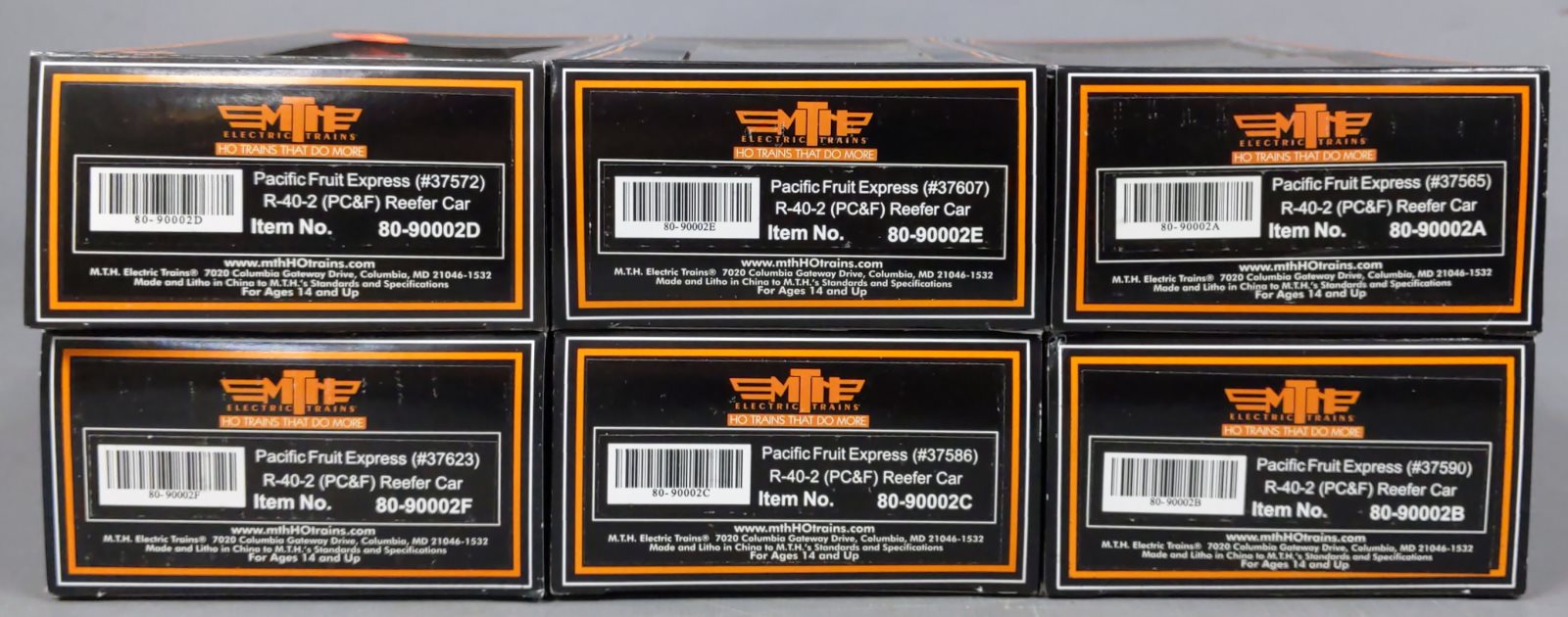 MTH 80-90002 HO Pacific Fruit Express R40-2 Reefer Car Set (Set of 6)