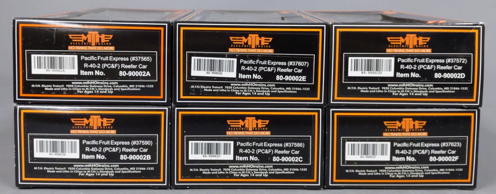 MTH 80-90002 HO Pacific Fruit Express R40-2 Reefer Car Set (Set of 6)