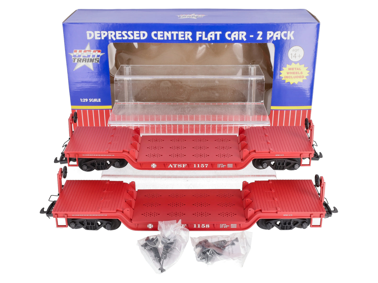 USA Trains R17334-1 G Gauge Santa Fe Depressed Center Flatcar 2 Car Pack