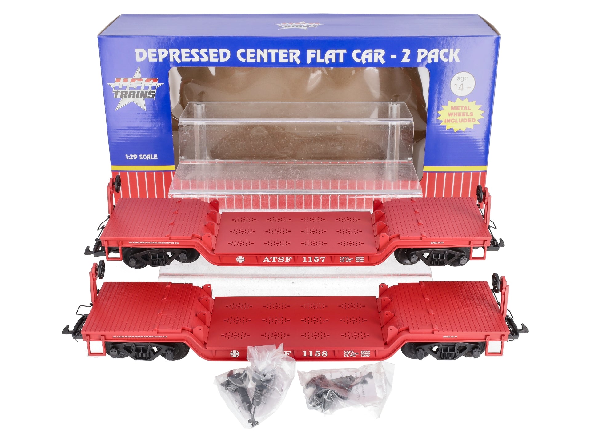 USA Trains R17334-1 G Gauge Santa Fe Depressed Center Flatcar 2 Car Pack