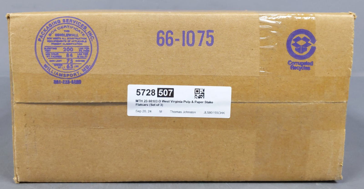 MTH 20-98103 O Gauge West Virginia Pulp & Paper Stake Flatcars (Set of 3) LN/Box