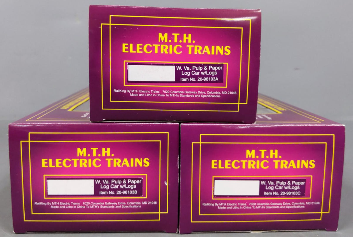 MTH 20-98103 O Gauge West Virginia Pulp & Paper Stake Flatcars (Set of 3) LN/Box