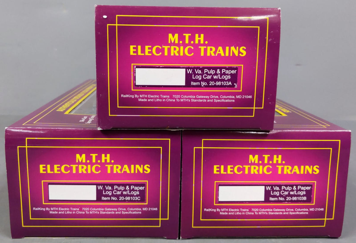 MTH 20-98103 O Gauge West Virginia Pulp & Paper Stake Flatcars (Set of 3) LN/Box