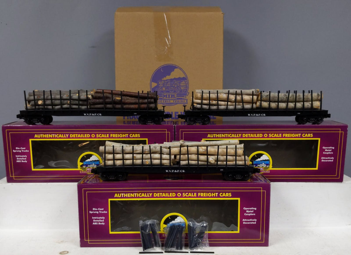 MTH 20-98103 O Gauge West Virginia Pulp & Paper Stake Flatcars (Set of 3) LN/Box