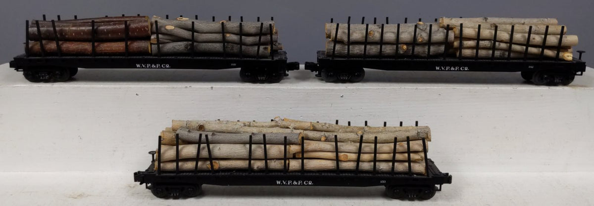 MTH 20-98103 O Gauge West Virginia Pulp & Paper Stake Flatcars (Set of 3) LN/Box