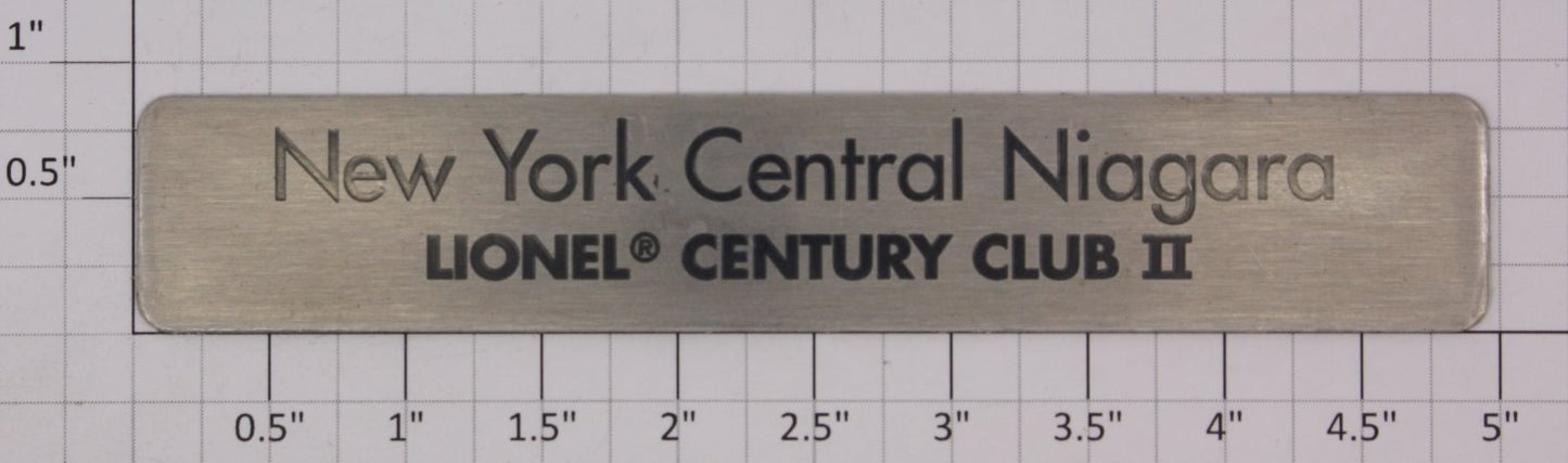 Lionel 14135-10 Century Club Niagara Brushed Nickel Nameplate Plaque