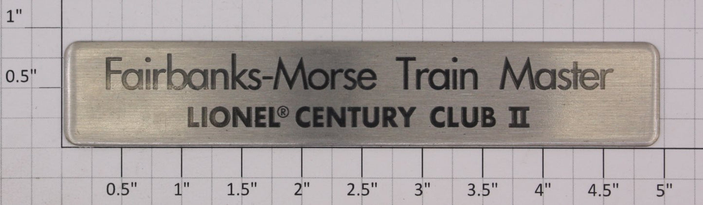 Lionel 34105-11 Century Club II Fairbanks-Morse Train Master Nameplate