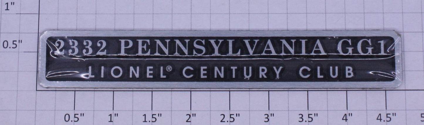 Lionel 18314-55 GG-1 Century Club Nameplate Plaque #2332