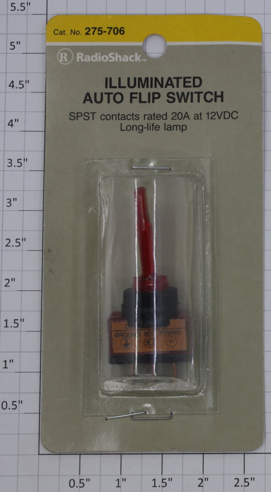 Radio Shack 275-706 SPST Red Illuminated Auto Flip Switch 20A @ 12VDC