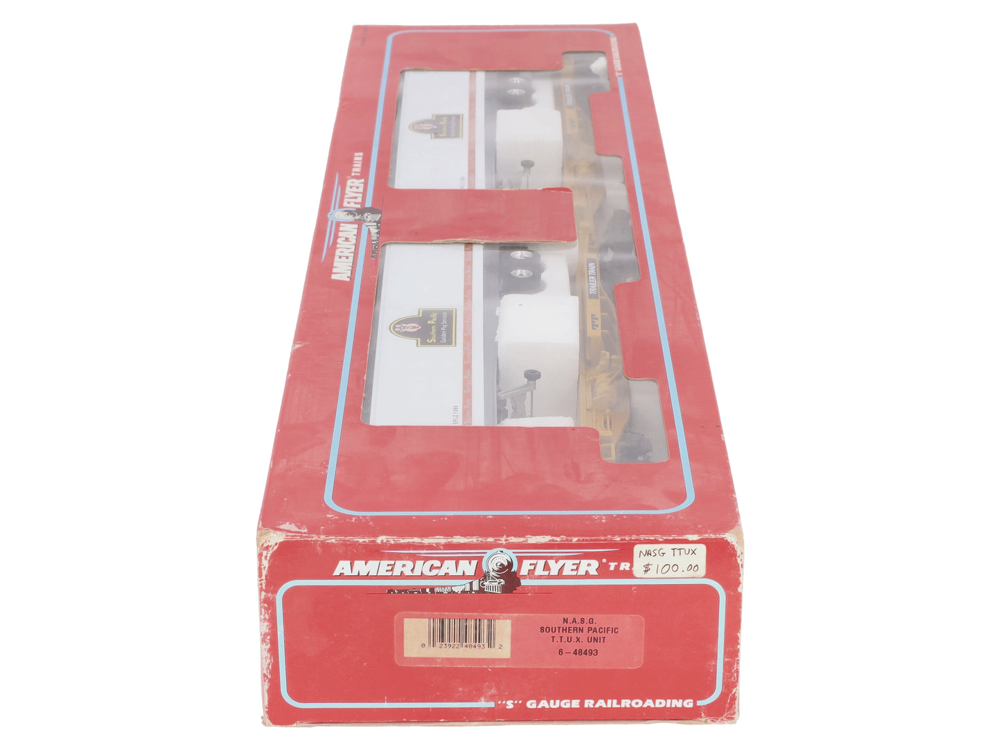 American Flyer 6-48493 S Scale Southern Pacific T.T.U.X Flatcar With Trailers NIB