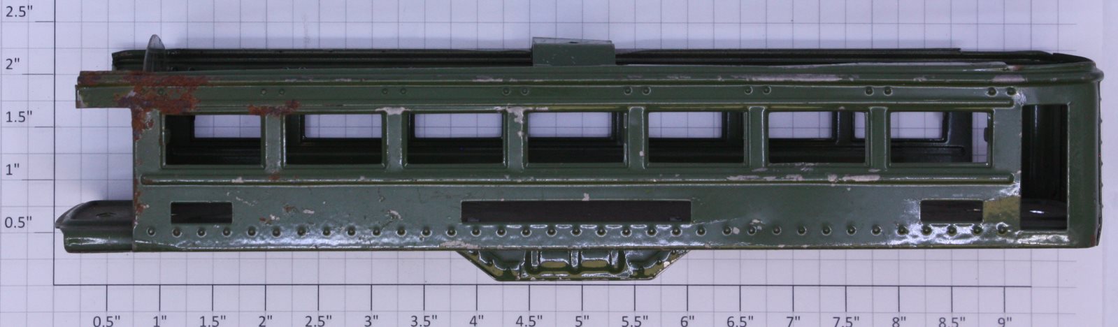 Lionel 6441-1 O Gauge Green Tinplate Observation Car Shell w/Underbelly-Damaged