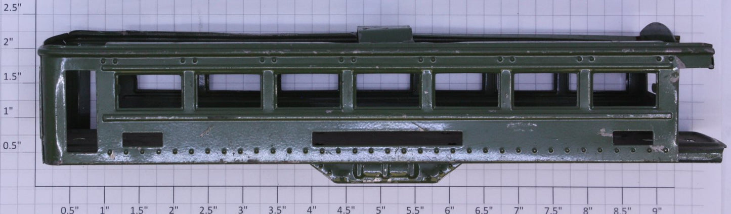 Lionel 6441-1 O Gauge Green Tinplate Observation Car Shell w/Underbelly-Damaged