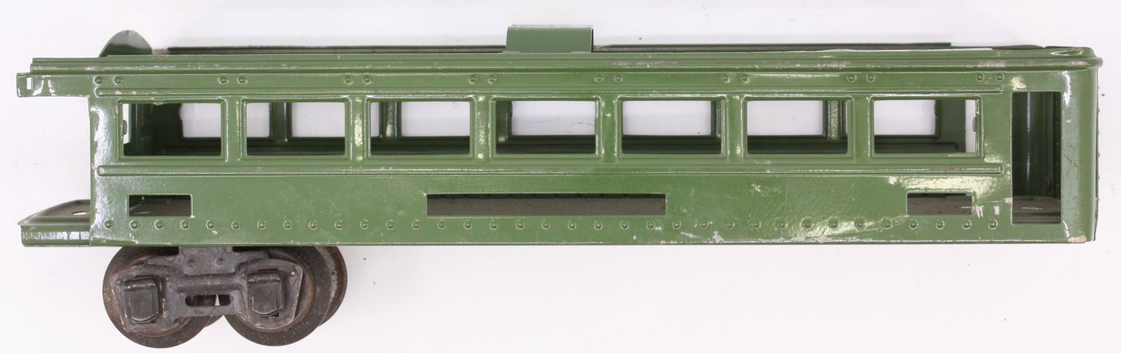 Lionel 6441-1 O Gauge Green Tinplate Observation Car Shell w/ Rear Truck-Damaged