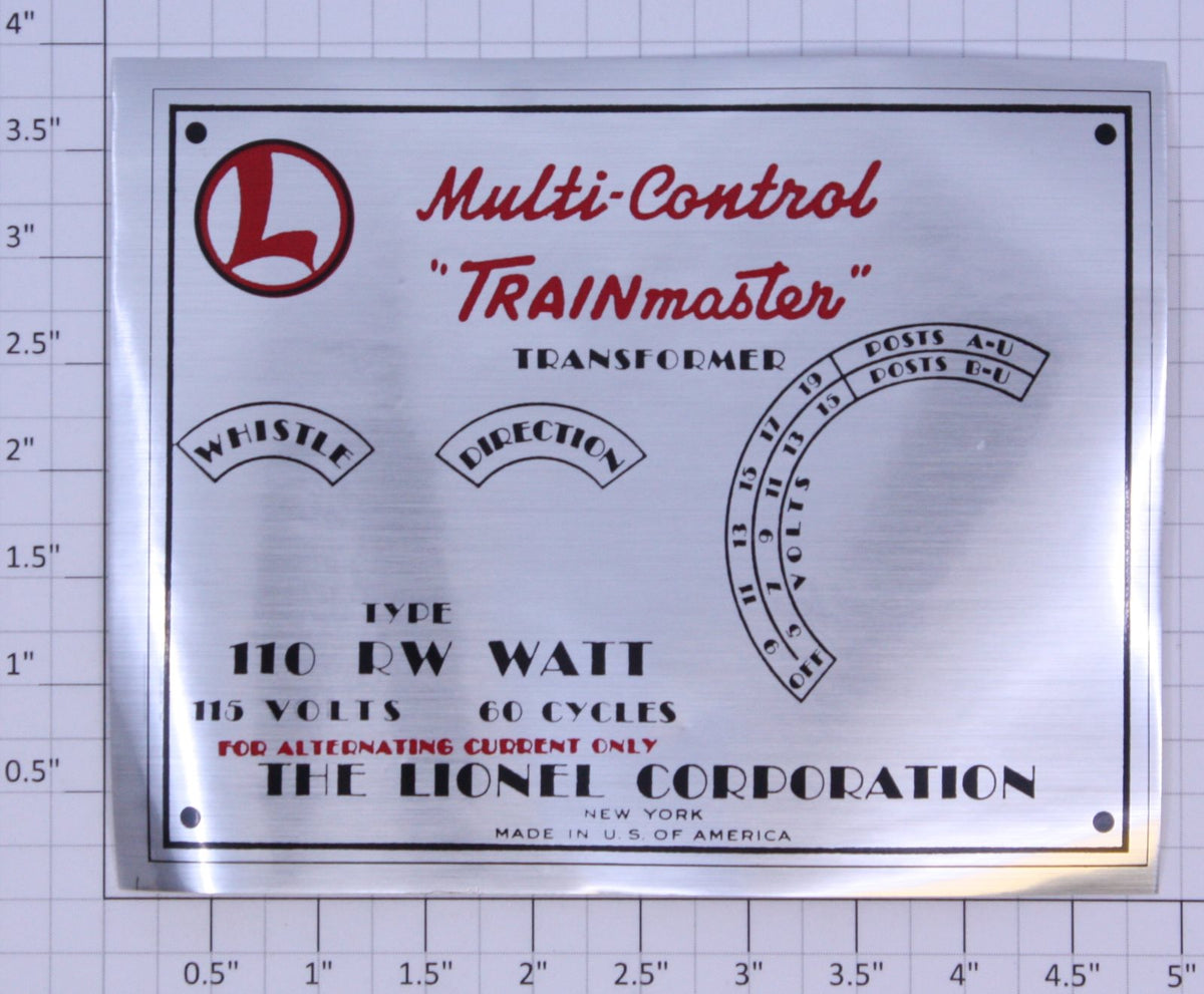 Lionel RW-23S Transformer Plate Sticker