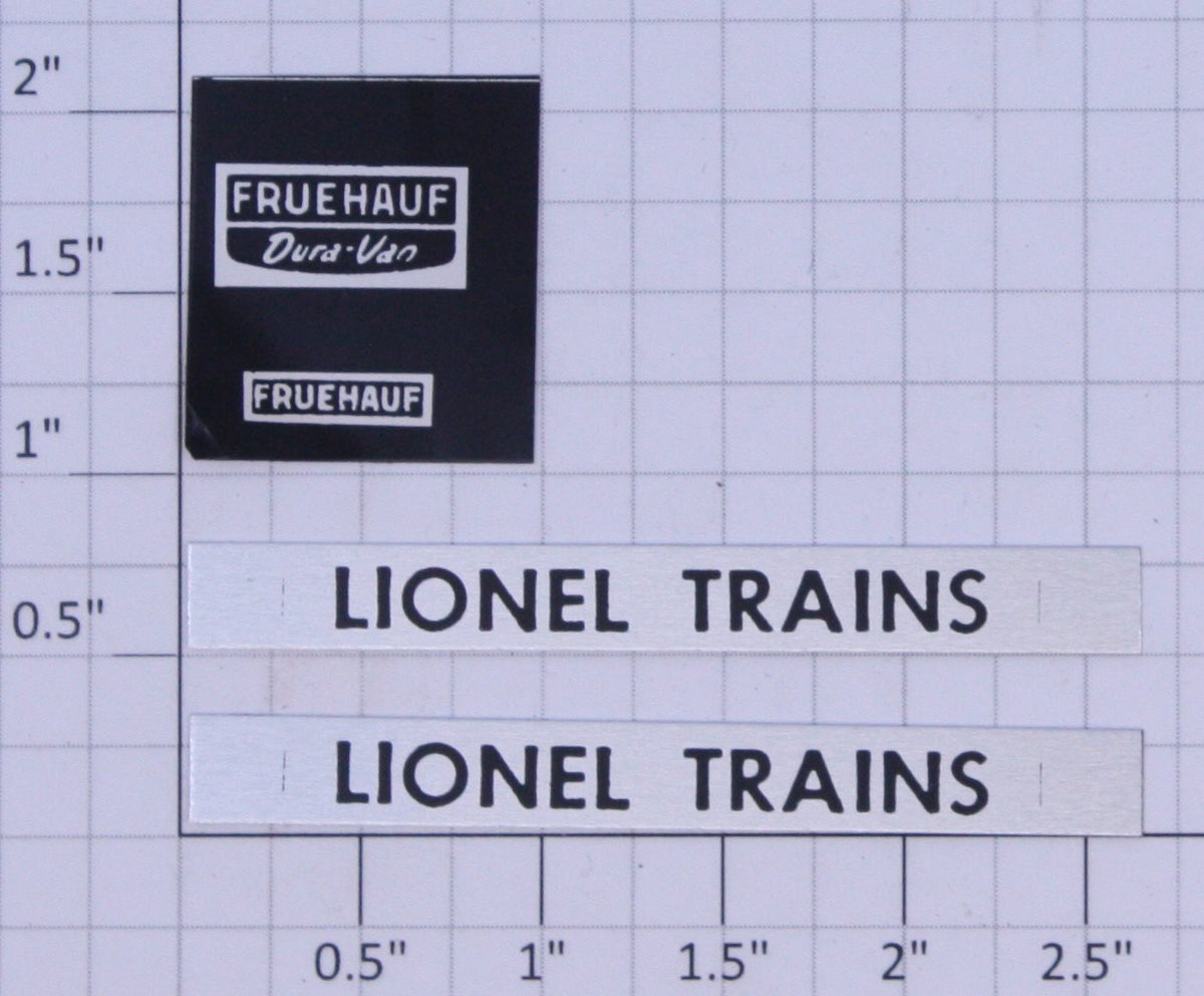 Lionel 3460-1S O Gauge "Lionel Trains" / "Fruehauf" Trailer Van Nameplate Set