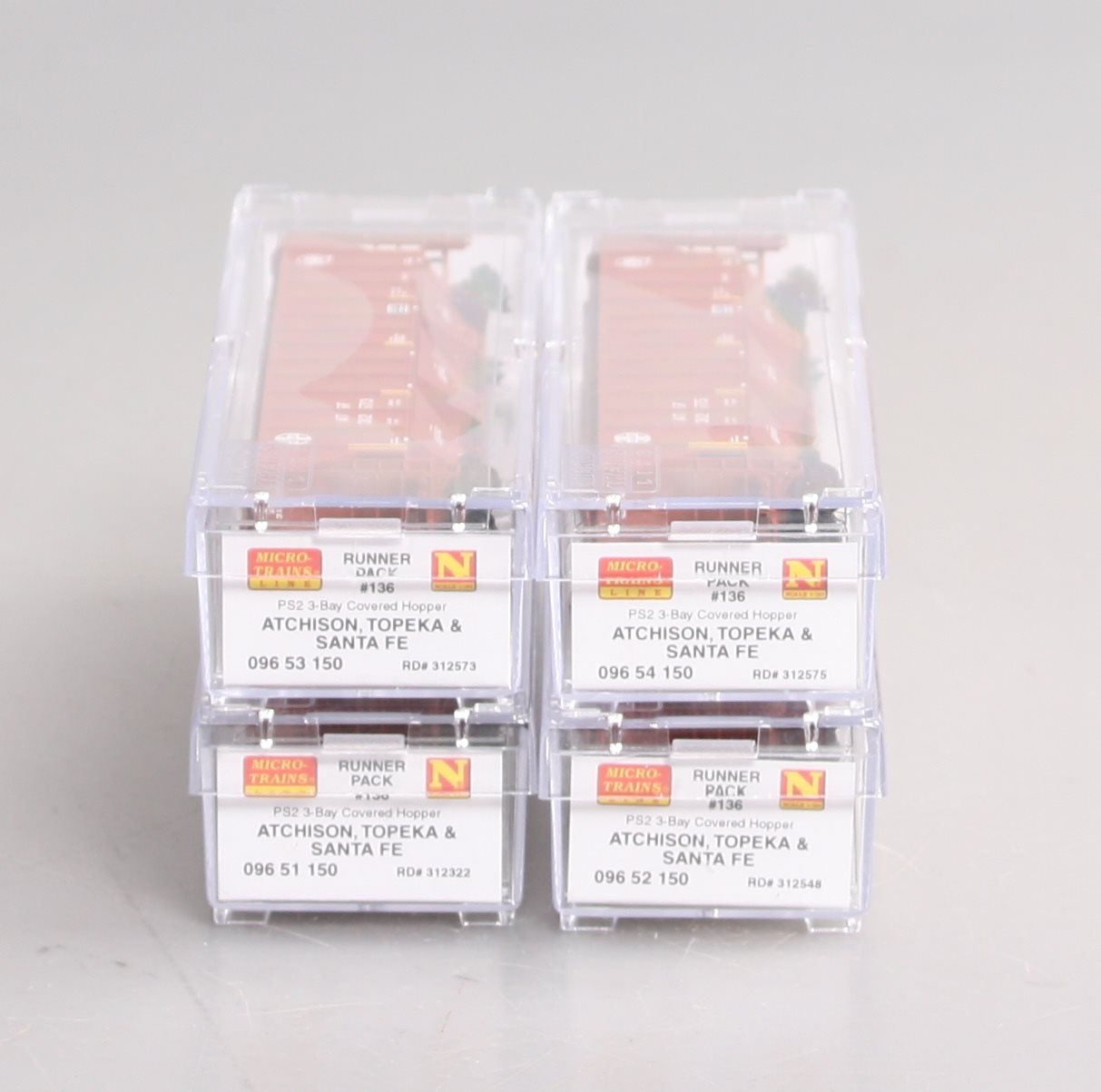 Micro-Trains 99300136 N ATSF 3-Bay High-Side Covered Hopper (Set of 4) LN/Box