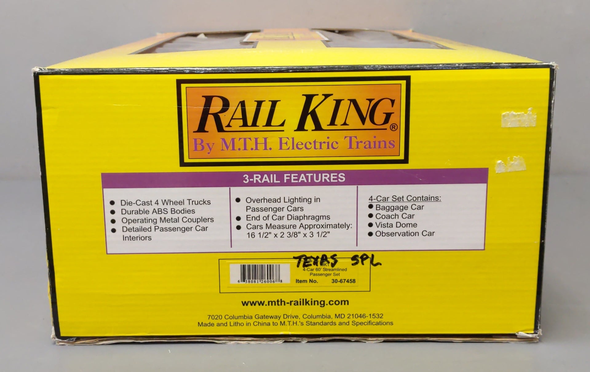 MTH 30-67458 O Gauge MKT 60’ Streamlined ABS Passenger Car Set (Set of 4)