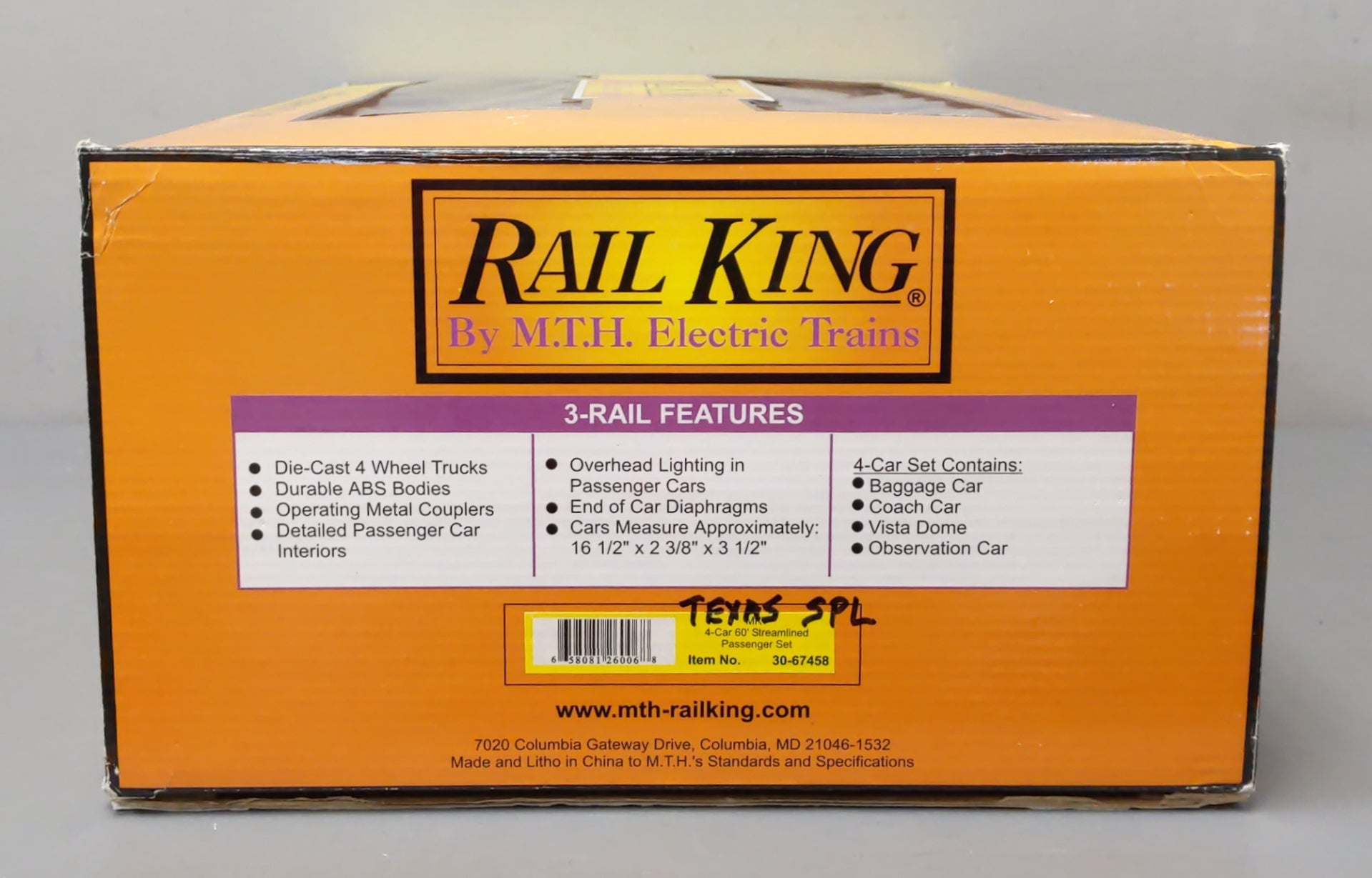 MTH 30-67458 O Gauge MKT 60’ Streamlined ABS Passenger Car Set (Set of 4)