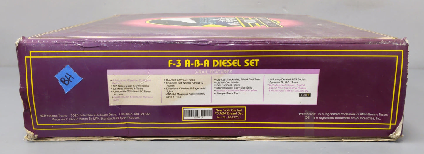 MTH 20-2176-1 O New York Central F-3 ABA Diesel Engine Set #1608/2414/1630 w PS1
