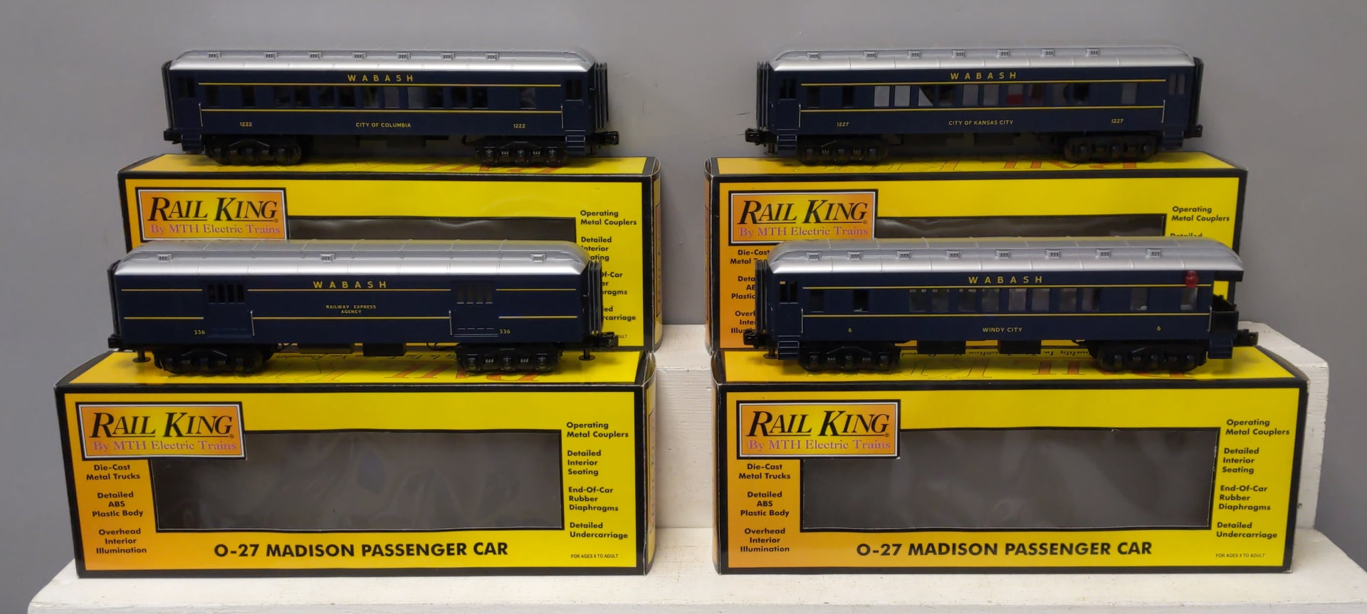 MTH 30-6262 O Wabash RailKing O-27 Madison Passenger Car Set (Set of 4) NIB