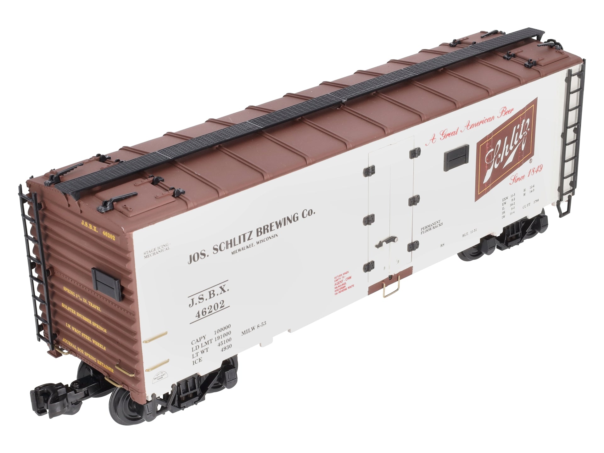 Aristo-Craft 46202 G Scale Schlitz Refrigerator Car (Plastic Wheels)
