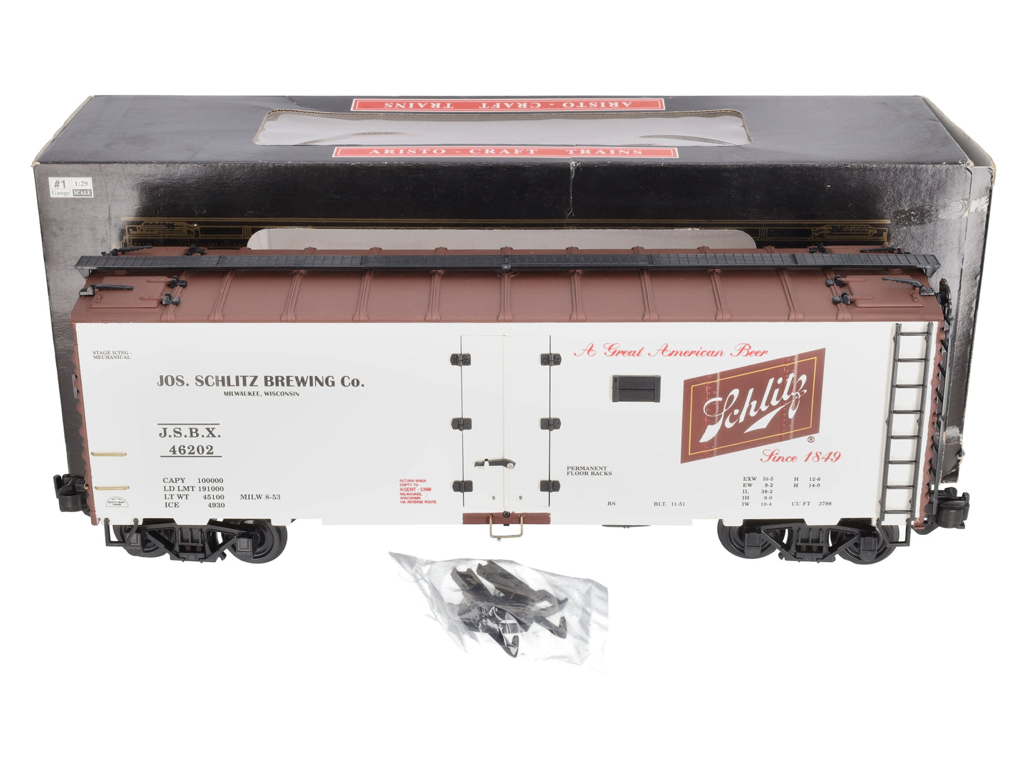 Aristo-Craft 46202 G Scale Schlitz Refrigerator Car (Plastic Wheels)
