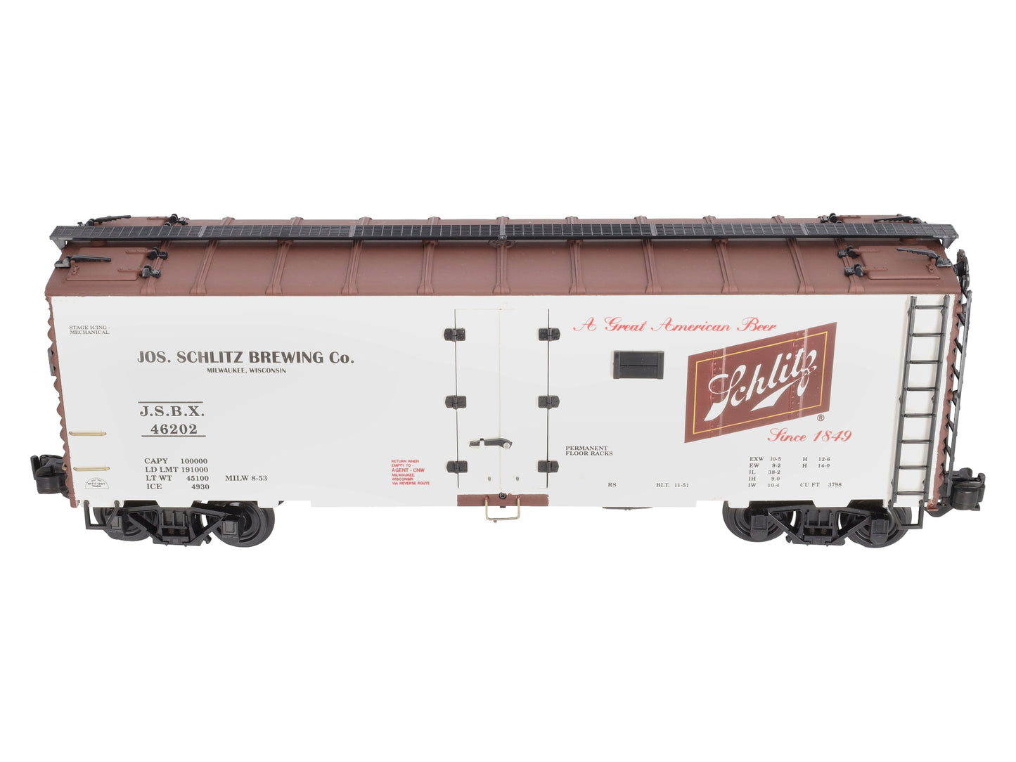Aristo-Craft 46202 G Scale Schlitz Refrigerator Car (Plastic Wheels)
