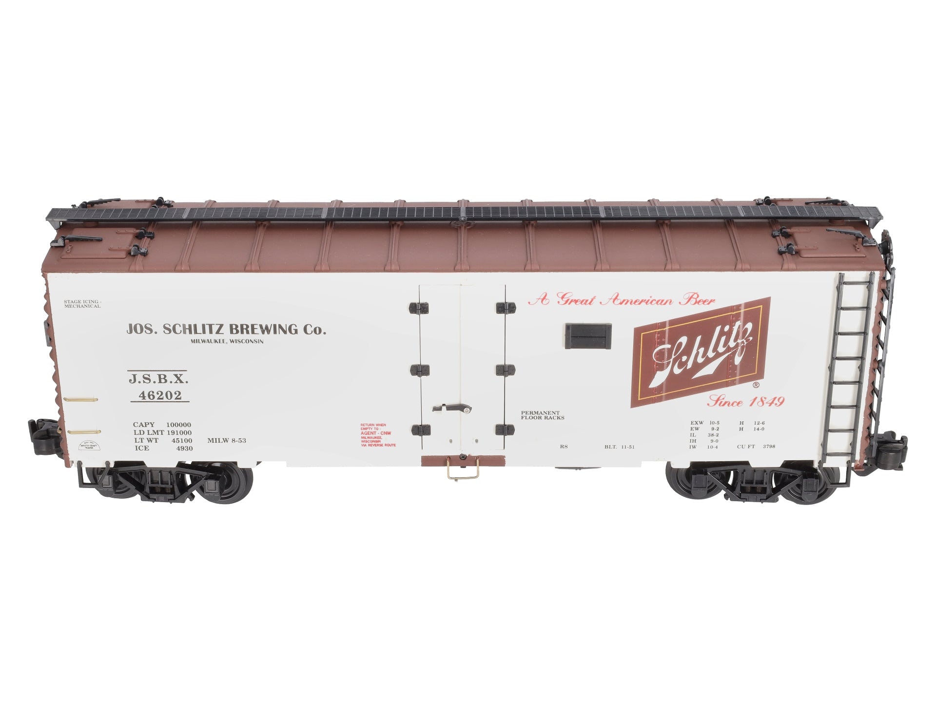 Aristo-Craft 46202 G Scale Schlitz Refrigerator Car (Plastic Wheels)