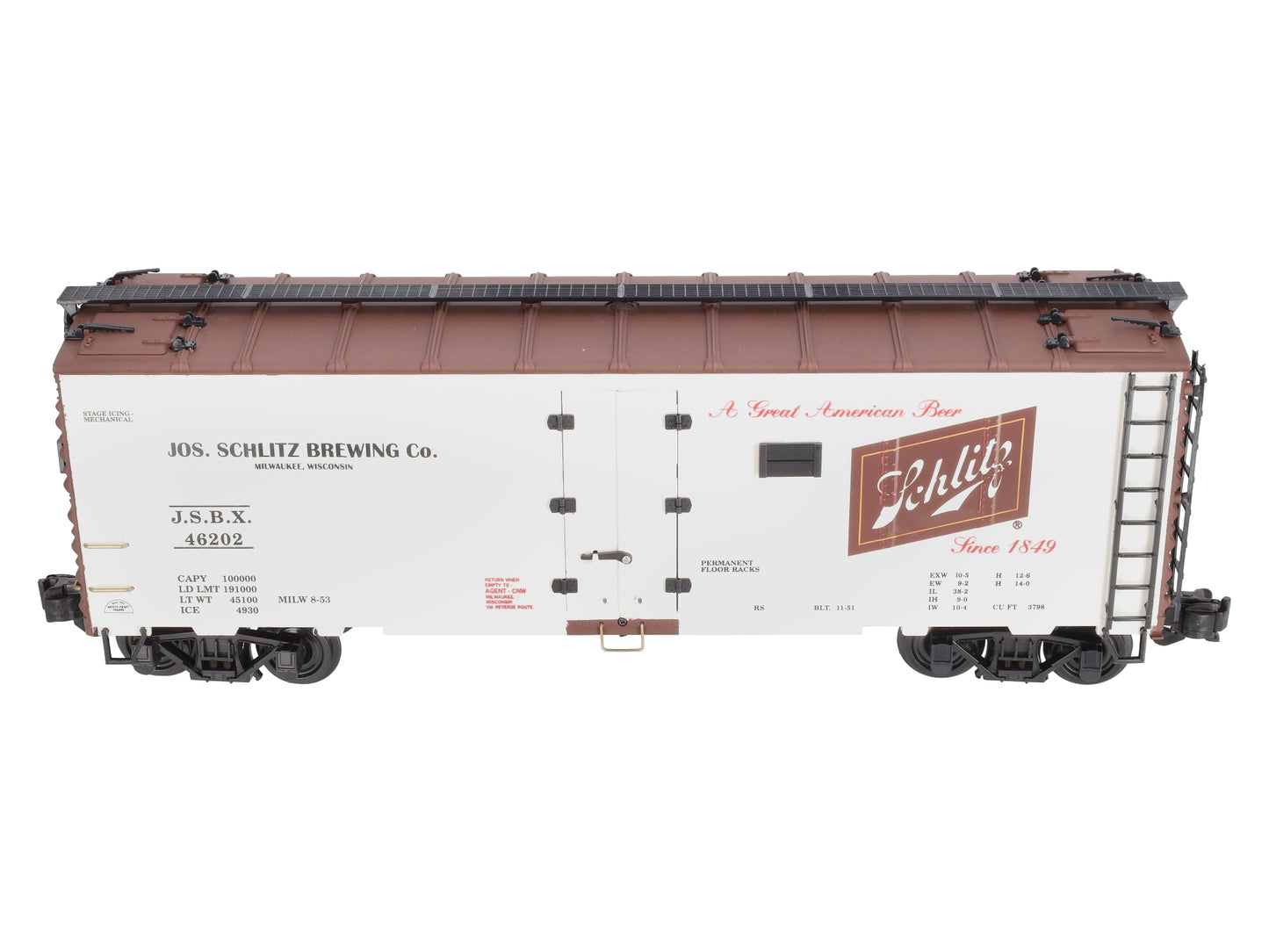 Aristo-Craft 46202 G Scale Schlitz Refrigerator Car (Plastic Wheels)