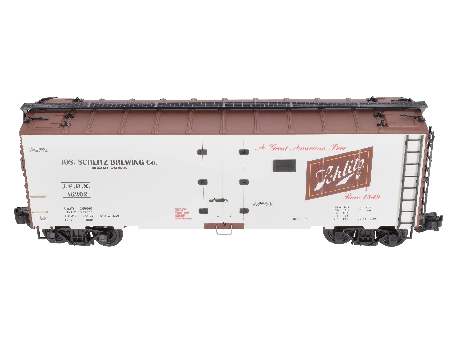 Aristo-Craft 46202 G Scale Schlitz Refrigerator Car (Plastic Wheels)