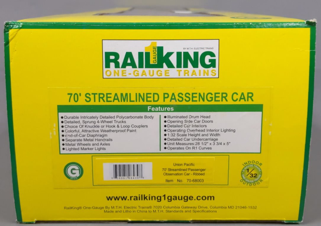 MTH 70-68003 G Scale Union Pacific Streamlined Observation Car - Metal Wheels
