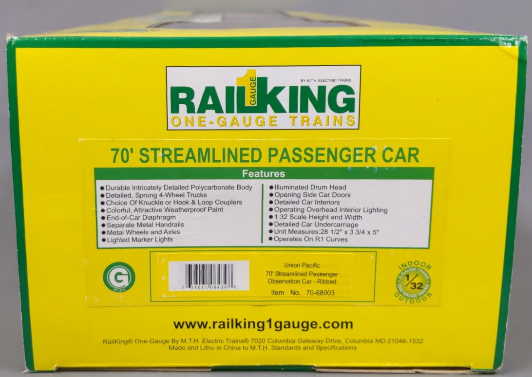 MTH 70-68003 G Scale Union Pacific Streamlined Observation Car - Metal Wheels