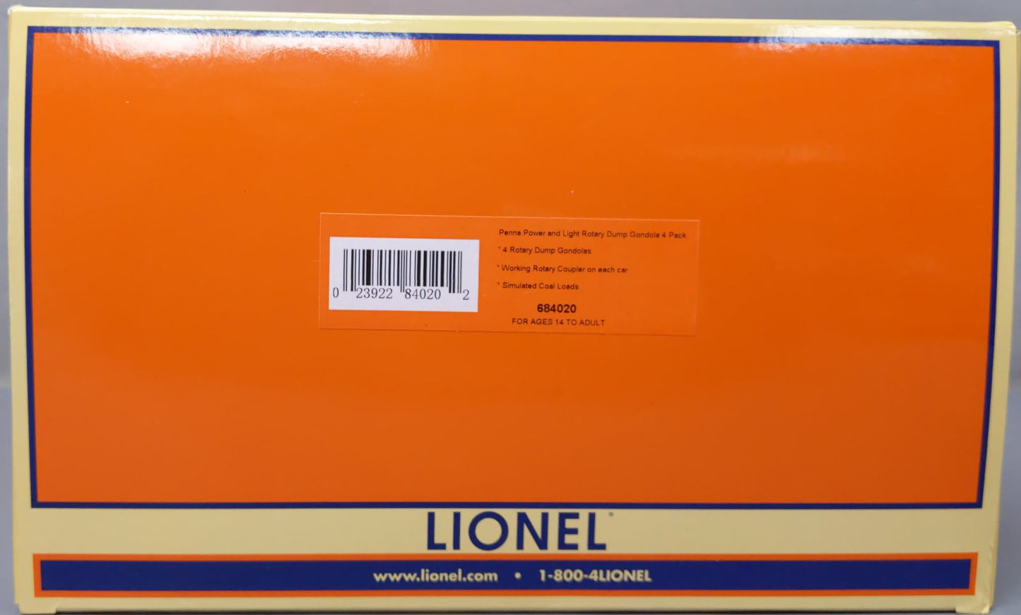 Lionel 6-84020 O Gauge Pennsylvania Power & Light Rotary Gondolas (Pack of 4) LN/Box