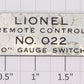 Lionel O22-34 O22 Track Switch Nameplate